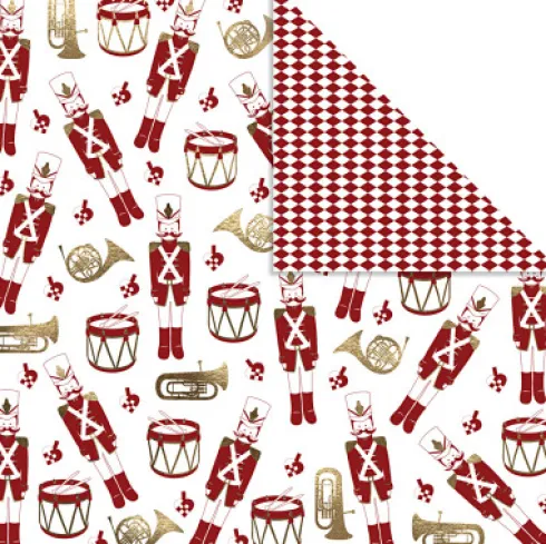 Designpapir - Nøddeknækker - 180 G - Guld - Rød - Hvid - 3 Ark