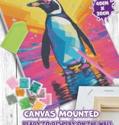Diamond Art Painting Kit På Lærred - 30X40 CM - Pingvin - Splat