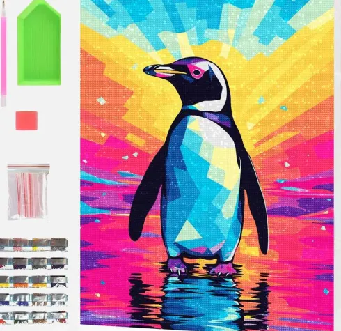 Diamond Art Painting Kit På Lærred - 30X40 CM - Pingvin - Splat