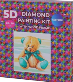 Diamond Painting Kit - 5D - 20X20 CM - Med Træramme - Bamse