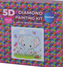 Diamond Painting Kit - 5D - 20X20 CM - Med Træramme - Elefant