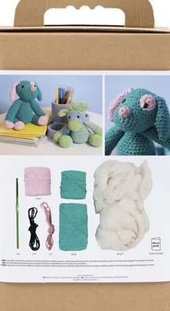 DIY Kit Amigurumi - Hundehvalp - Pastelpink - Mørk Turkis