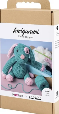 DIY Kit Amigurumi - Hundehvalp - Pastelpink - Mørk Turkis