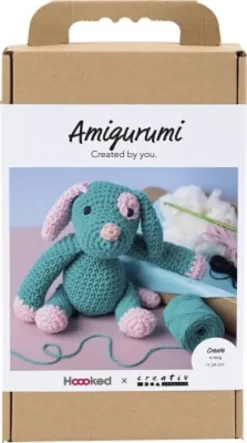 DIY Kit Amigurumi - Hundehvalp - Pastelpink - Mørk Turkis