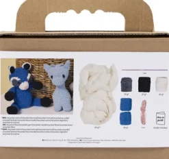 DIY Kit Amigurumi - Vaskebjørn - Sort - Blå