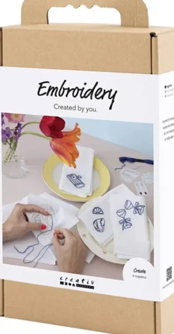 DIY Kit Broderi - Servietter - Off White