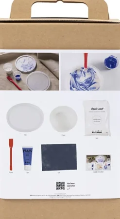 DIY Kit Resin Støbning - Rund Bakke Med Marmorering - Blå - Hvid