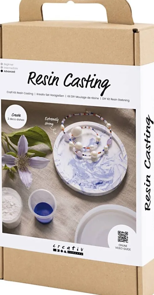 DIY Kit Resin Støbning - Rund Bakke Med Marmorering - Blå - Hvid