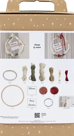 DIY Macramé Kit - Julekrans - Mos Grøn - Julerød - Råhvid