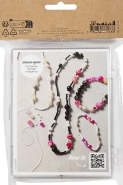 DIY Mix Smykker - Agater - Str. 2,6-10 MM - Hulstr. 0,8-1,8 MM - Beige - Sort - Pink - Hvid Perlemor