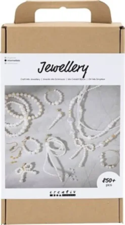 DIY Mix Smykker - Halskæder - Armbånd - Øreringe - Forgyldt - Hvid Perlemor - 1Pk