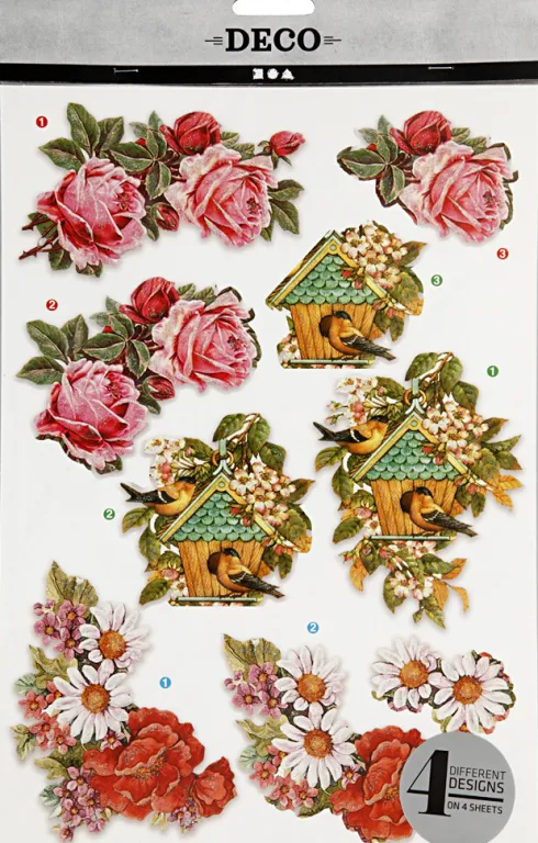 3D Motiver - Blomster Og Fugle - 21X30 CM - 4 Ark