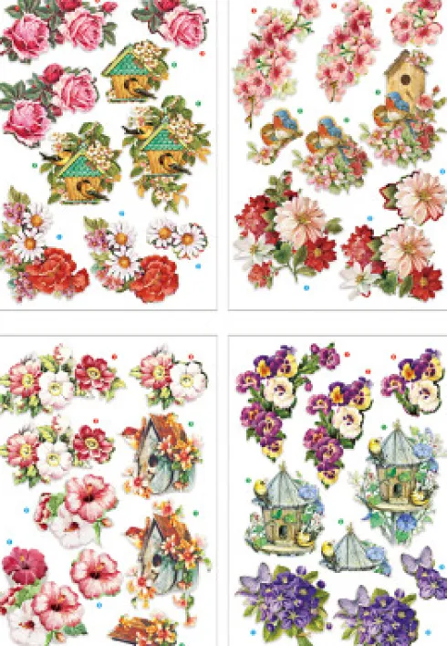 3D Motiver - Blomster Og Fugle - 21X30 CM - 4 Ark