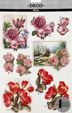 3D Motiver - Blomster Og Sommerfugle - 21X30 CM - 4 Ark
