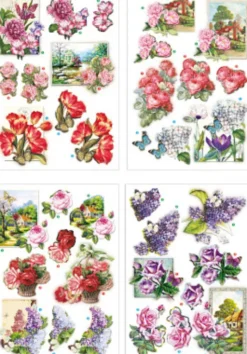 3D Motiver - Blomster Og Sommerfugle - 21X30 CM - 4 Ark