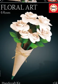Educa - Floral Art Handcraft Kit - Papirblomster DIY - 6 Hvide Roser