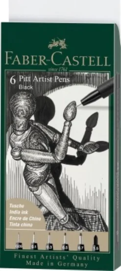 Faber-Castell - Pitt Artist Pens Tegnesæt - 6 Stk - Sort
