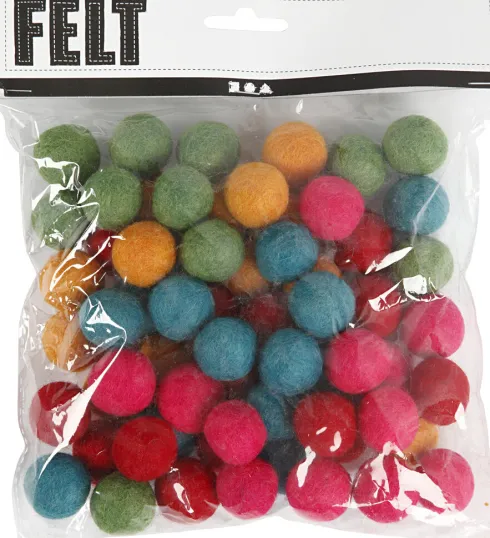 Filtkugler - Ø 20 MM - Stærke Farver - 64 Stk