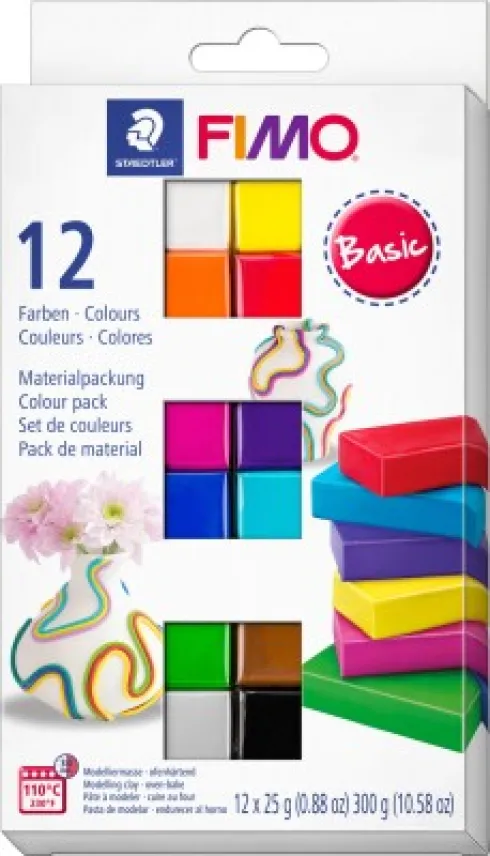 Fimo - Ler Til Ovn - Basic - Sæt I 12 Dele - 12X25 G