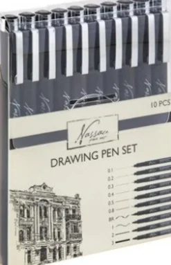 Fineliners Penne Sæt - 0,1-0,3 MM - Nassau - 10 Stk