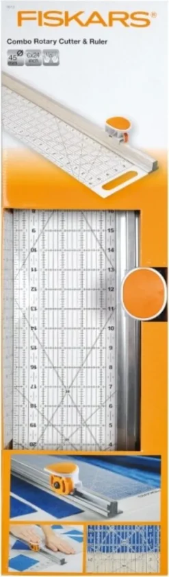 Fiskars - Combo Rotary Cutter & Ruler - Rulleskæremaskine - 61X15 CM - 9513