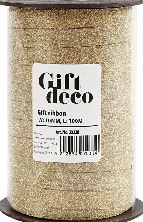 Gavebånd - Guld - B 10 MM - Glitter - 100 M