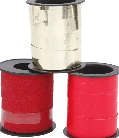 Gavebånd - Guld - Rød - Rød Glitter - B 10 MM - 3X15 M