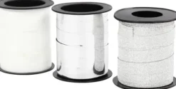 Gavebånd - Sølv Glitter - Sølv - Hvid - B 10 MM - 3X15 M