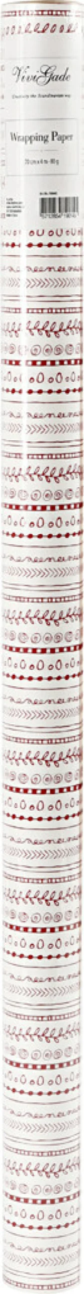 Gavepapir - Doodles - Rød Hvid - B 70 CM - 80 G - 4 M