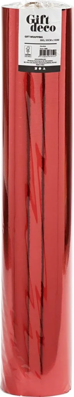 Gavepapir - Rød Ensfarvet - B 50 CM - 65 G - 100 M