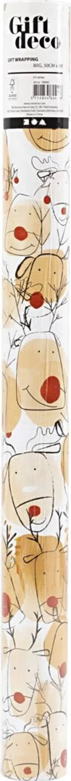 Gavepapir - Rensdyr - Rød - B 50 CM - 80 G - Beige - 5 M
