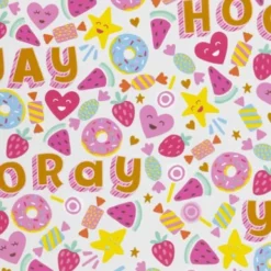 Gavepapir - Slik - Frugt Og Donuts - Lys Turkis - B 50 CM - 80 G - 5 M