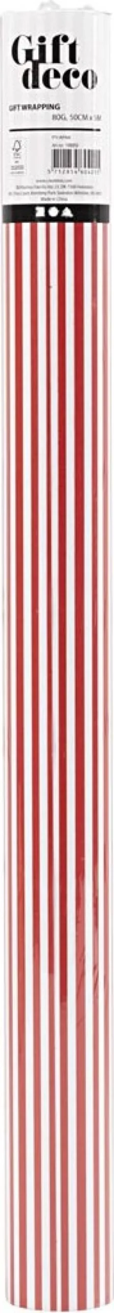 Gavepapir - Striber - Rød Hvid - B 50 CM - 80 G - 5 M