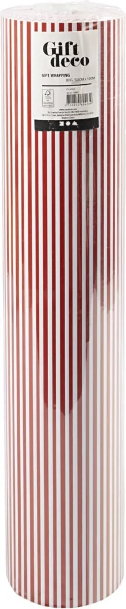 Gavepapir - Striber - Rød Hvid - B 50 CM - 80 G - 100 M