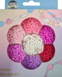 Glasperlemix 90G Pink/Lilla/Hvid + Elastik, Ophæng - Pearl N Fun