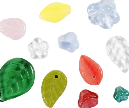 Glasperler - Blade - Blomster - Ø 6-17 MM - Hulstr. 0,5-1,5 MM - Assorterede Farver - 60 G