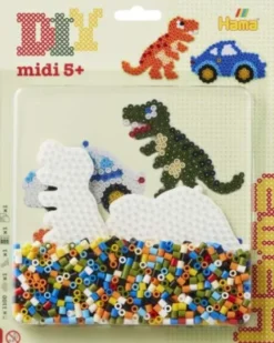 Hama Midi Perler - Bil Og Dinosaur Perlesæt - 1.100 Perler - 4215