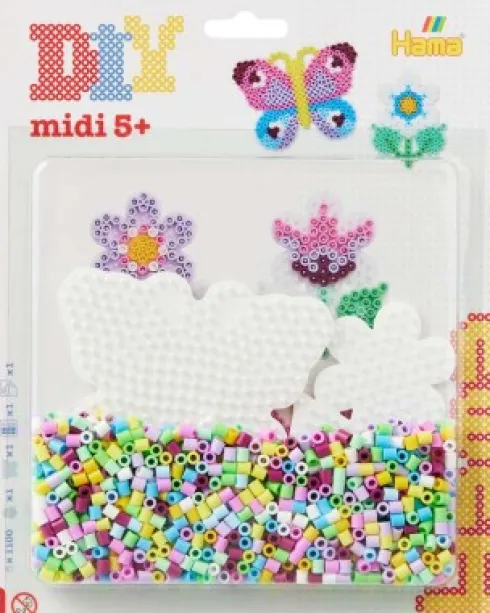 Hama Midi Perler - Sommerfugl Og Blomst Perlesæt - 4216