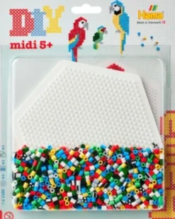 Hama 4220 - Papegøjer - Sekskant - 1.100 DIY Midi Perler + Plade