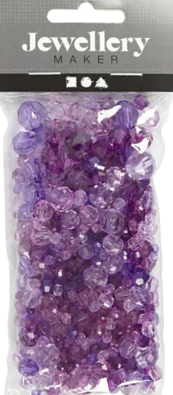 Harmoni Facetperlemix - Str. 4-12 MM - Hulstr. 1-2,5 MM - Lilla - 45 G