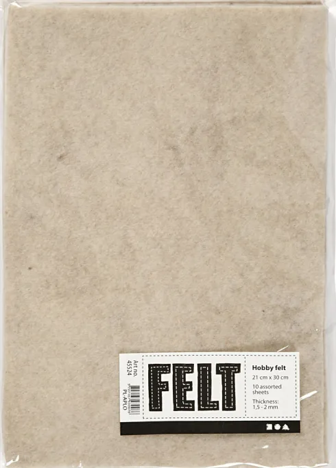 Hobbyfilt - A4 - 210X297 MM - 1,5-2 MM - Meleret - Råhvid - 10 Ark
