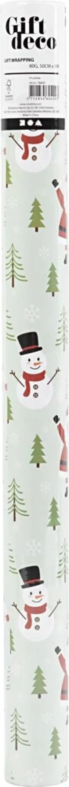 Julegavepapir - Julefigurer Juletræer - Isblå - 5 M X 50 CM - 80 G