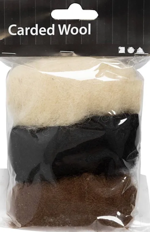 Kartet Uld - Hvid Brun Sort - 3X10 G
