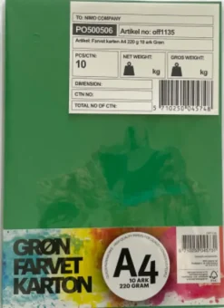 Karton A4 220 G - 10 Ark - Grøn