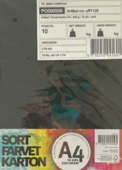 Karton A4 220 G - 10 Ark - Sort