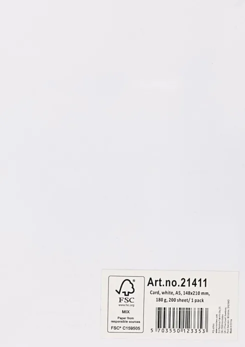 Karton - A5 - Hvid - 200 Ark