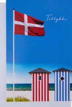 Kort Med Kuvert - 11X17 CM - Badehuse Med Flag - Scanseason