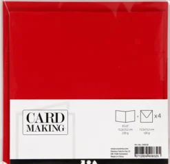 Kort Og Kuverter - Kort Str. 15,2X15,2 CM - Kuvert Str. 16X16 CM - 230 G - Rød - 4 Sæt