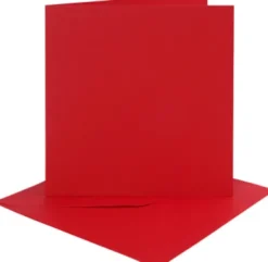Kort Og Kuverter - Kort Str. 15,2X15,2 CM - Kuvert Str. 16X16 CM - 230 G - Rød - 4 Sæt