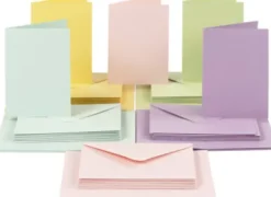 Kort Og Kuverter - Kort Str. 10,5X15 CM - Kuvert Str. 11,5X16,5 CM - 110+220 G - Pastelfarver - 50 Sæt